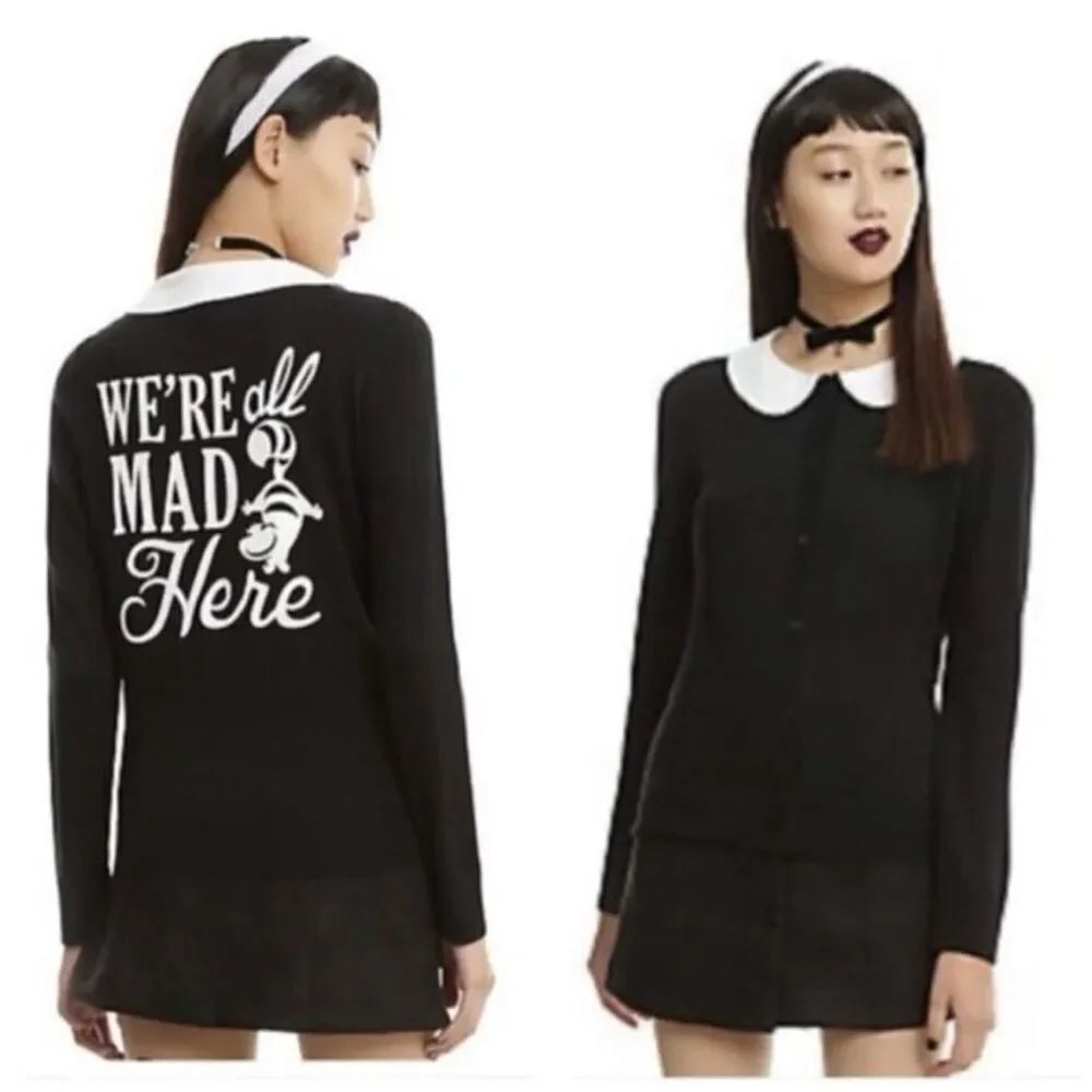 Disney Peter Pan Collar We Are All Mad Here Alice In Wonderland Cardigan Sweater